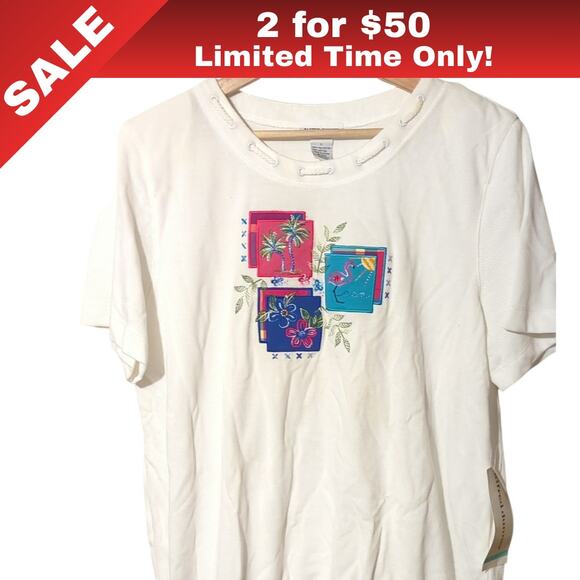 Alfred Dunner Tops - [Sale: 2 for $20!] NWT Alfred Dunner White Tropical Print T-Shirt 0126